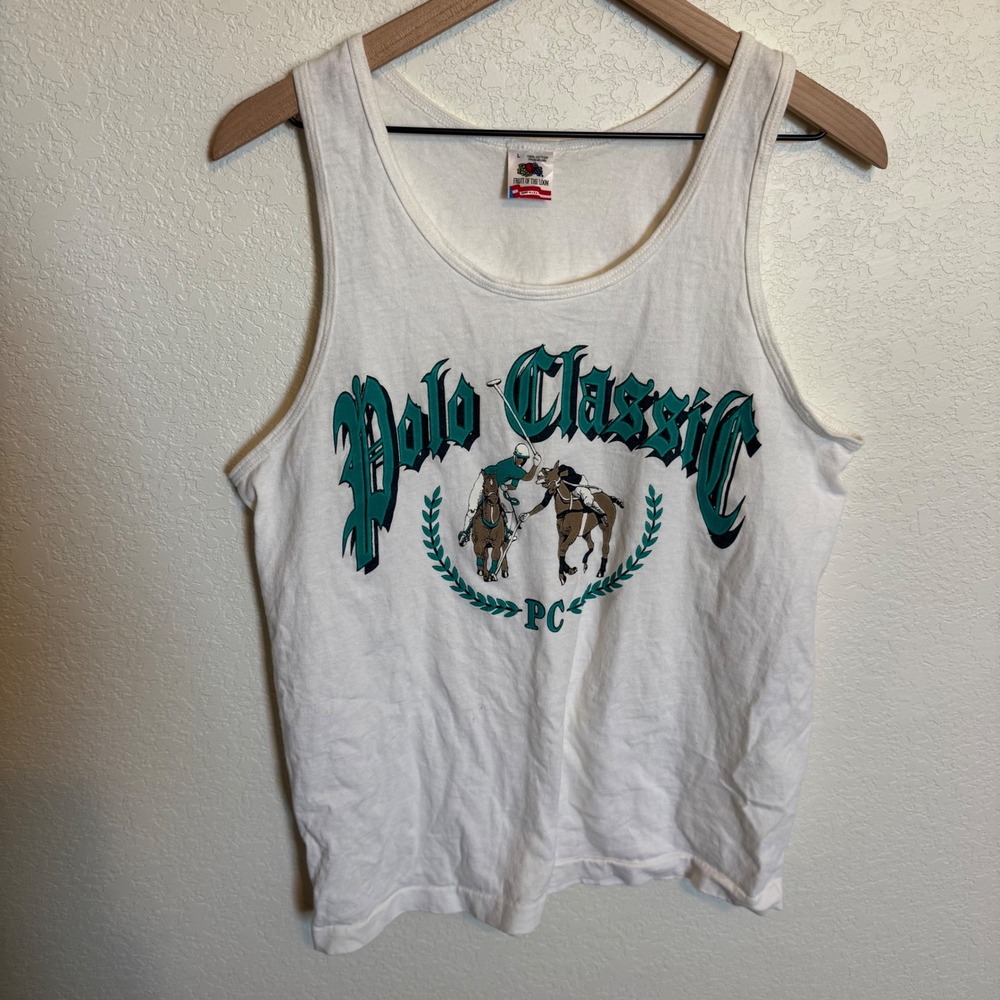 Vintage 90s Streetwear Fruit of the Loom Polo Classic Tank Top Size L White